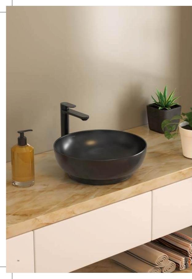 Matte black countertop washbasin with faucet, an example of sanitaryware available at Anoop Arcade