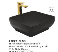 Campa Black wash basin with gold faucet