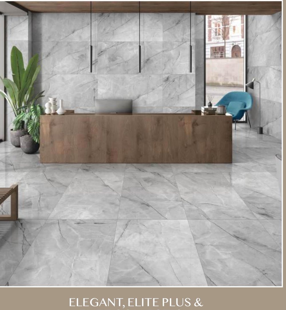 Large format marble-look floor and wall tiles